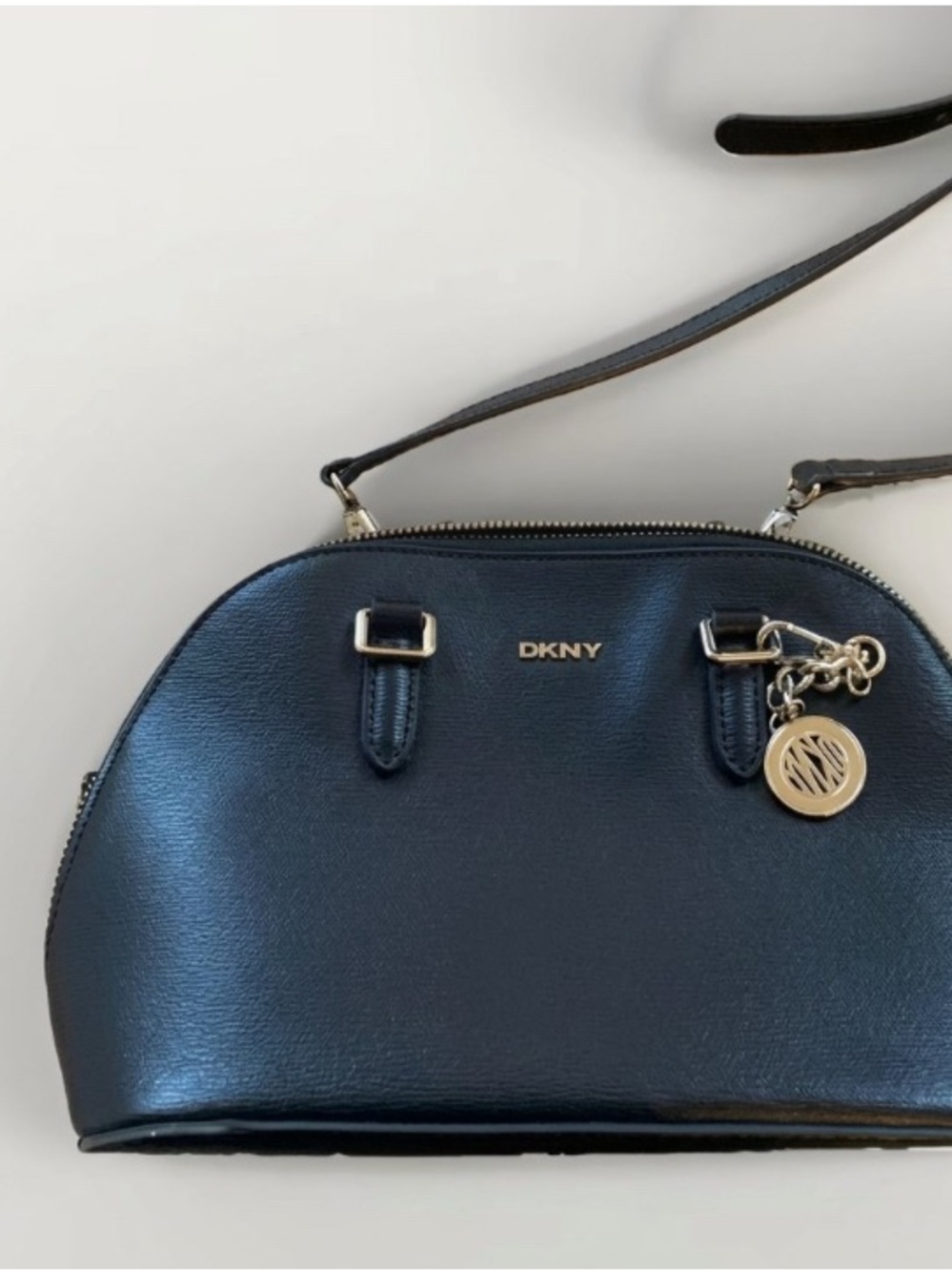 Dkny Bryant Dome Satchel w Gold Charm like new minimalist timeless classic